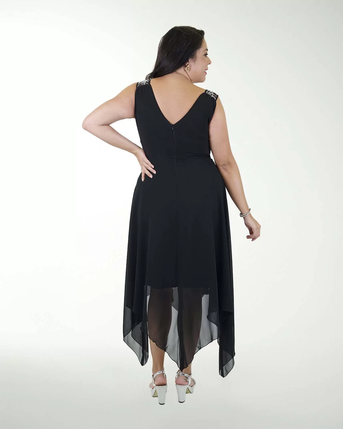 VESTIDO CL CHIFON CON PICOS EN FALDA VESTIDO CL CHIFON CON PICOS EN FALDA