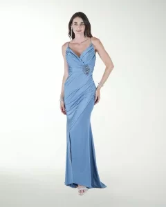 VESTIDO CL DRAPEADO CON APLICACION