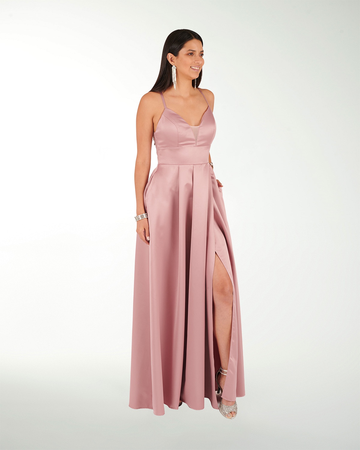 VESTIDO CL RASO ESCOTE EN V Y ENCAJE EN ESPALDA VESTIDO CL RASO ESCOTE EN V Y ENCAJE EN ESPALDA