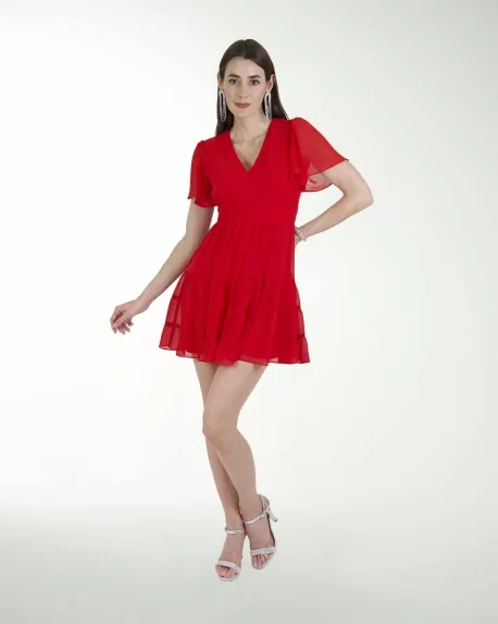VESTIDO CA CHIFON LISO ESCOTE EN V