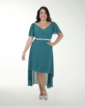 VESTIDO TE CHIFON CON MANGAS Y CINTURON