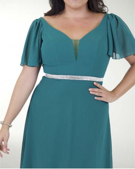 VESTIDO CL CHIFON CON MANGAS Y CINTURON