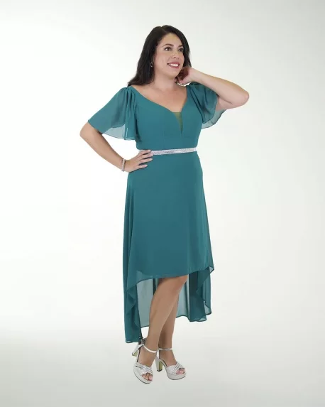 VESTIDO CL CHIFON CON MANGAS Y CINTURON