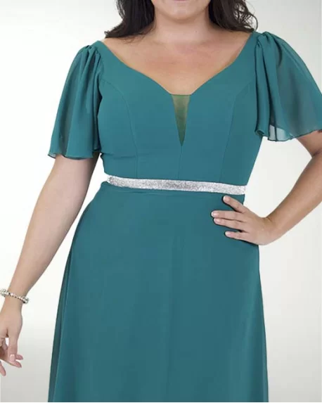 VESTIDO CL CHIFON CON MANGAS Y CINTURON