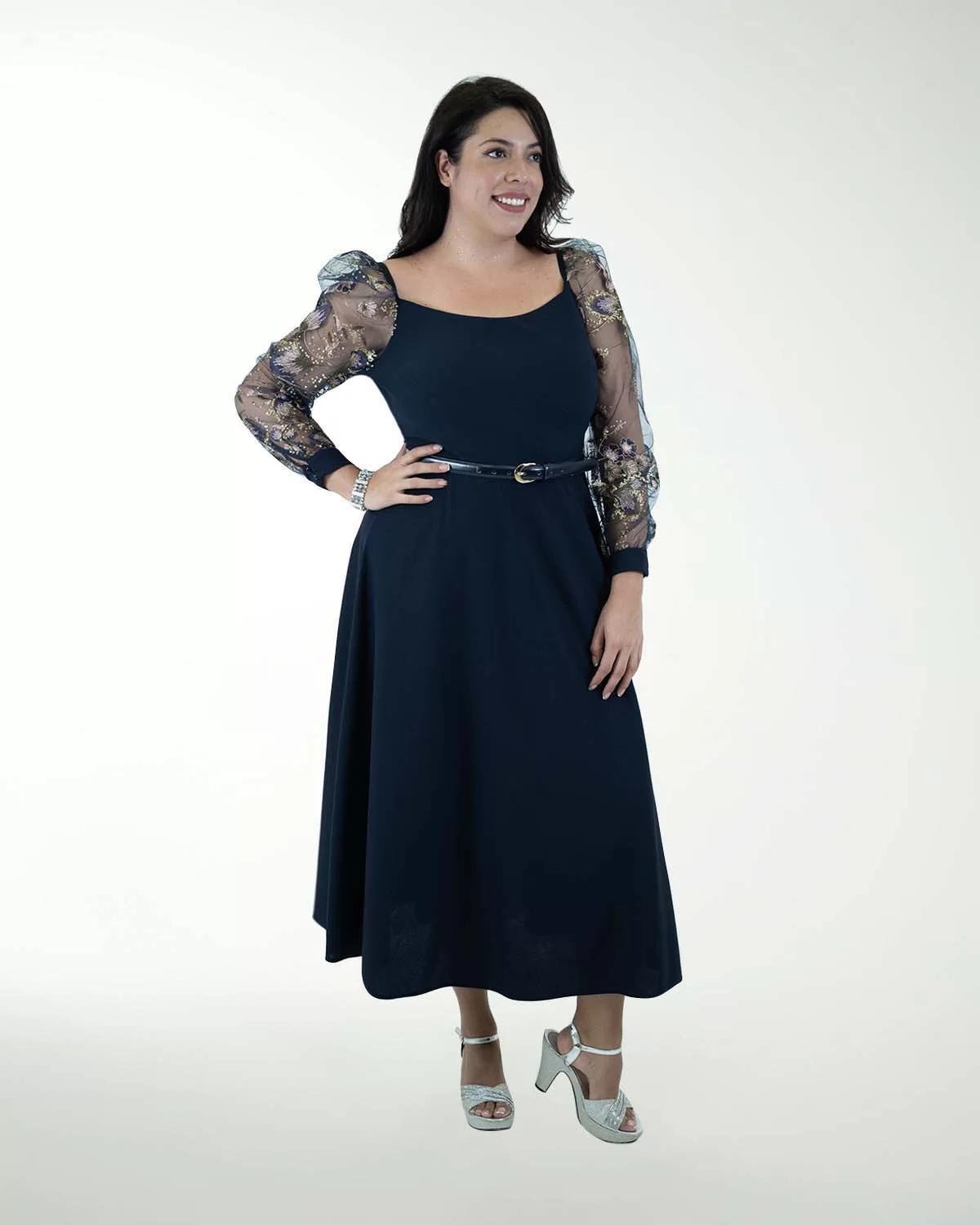 VESTIDO TE CON MANGAS Y CINTURON VESTIDO TE CON MANGAS Y CINTURON