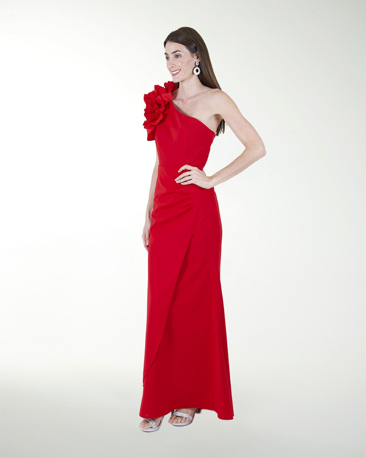 VESTIDO CL DE UN HOMBRO CON ADORNO