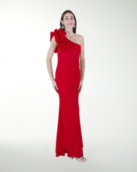 VESTIDO CL DE UN HOMBRO CON ADORNO