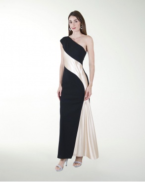 VESTIDO CL COMBINADO DE UN HOMBRO