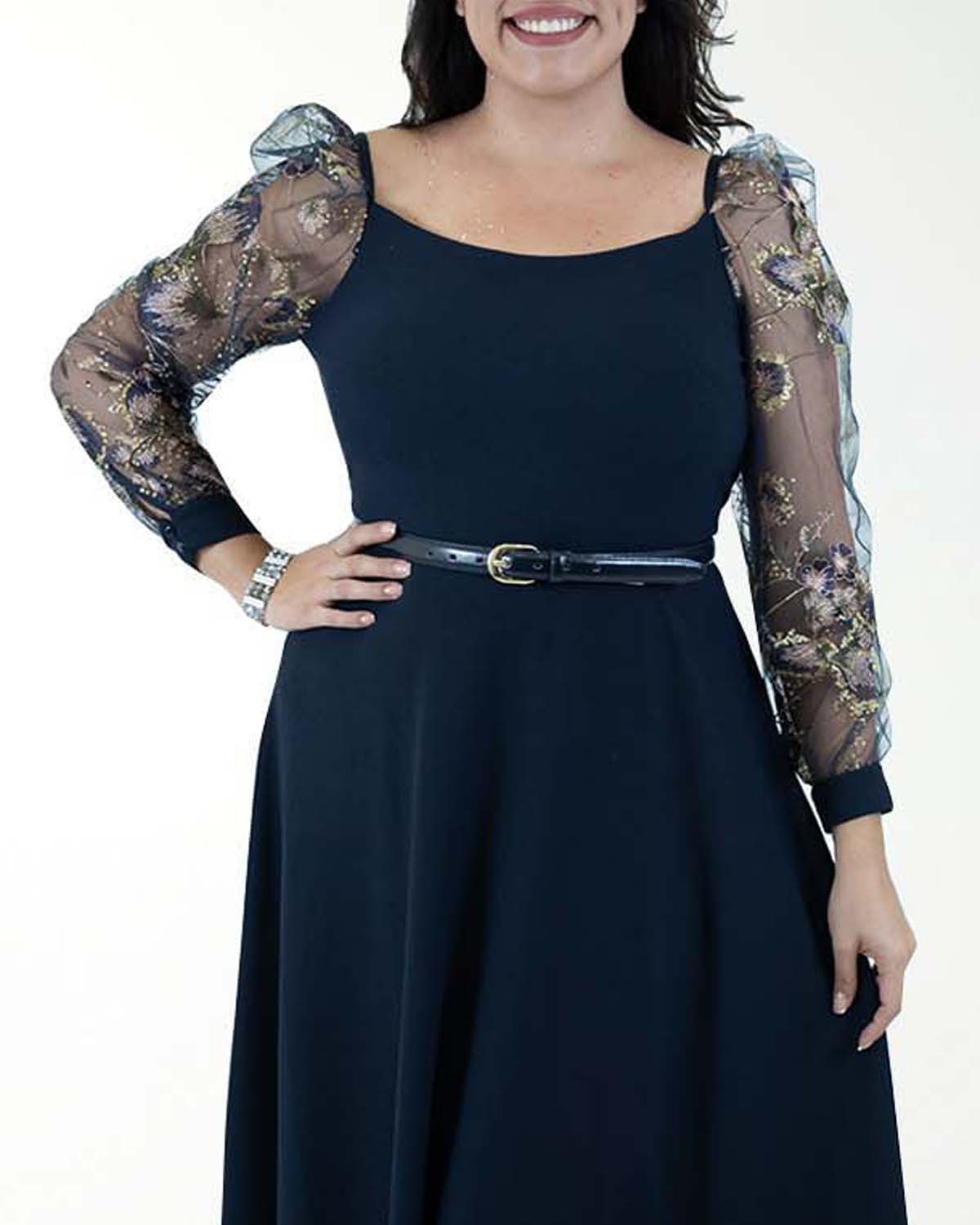 VESTIDO TE CON MANGAS Y CINTURON