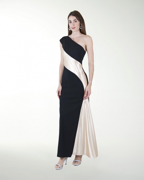 VESTIDO CL COMBINADO DE UN HOMBRO