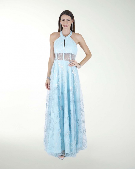 VESTIDO CL HALTER EN TELA BORDADA VESTIDO CL HALTER EN TELA BORDADA