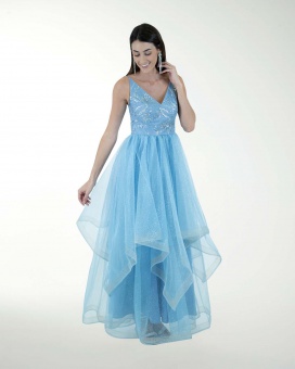 VESTIDO CL FALDA A DESNIVEL CON BRILLO VESTIDO CL FALDA A DESNIVEL CON BRILLO