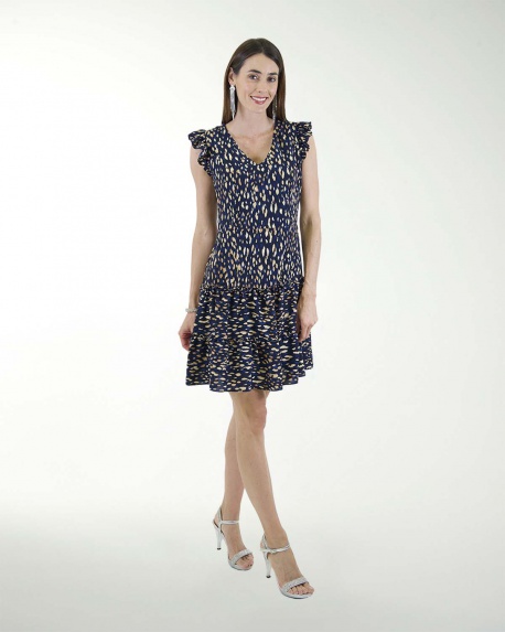 VESTIDO CA CEY  ESTAMPADO  CON CORTES