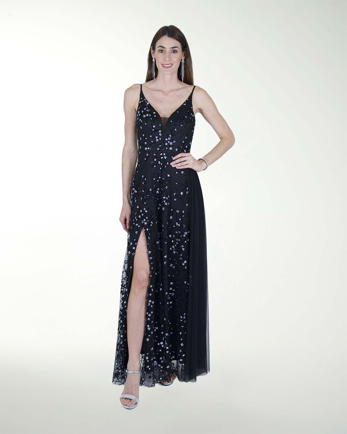 VESTIDO CL ESCOTE EN V CON TRANSPARENCIA