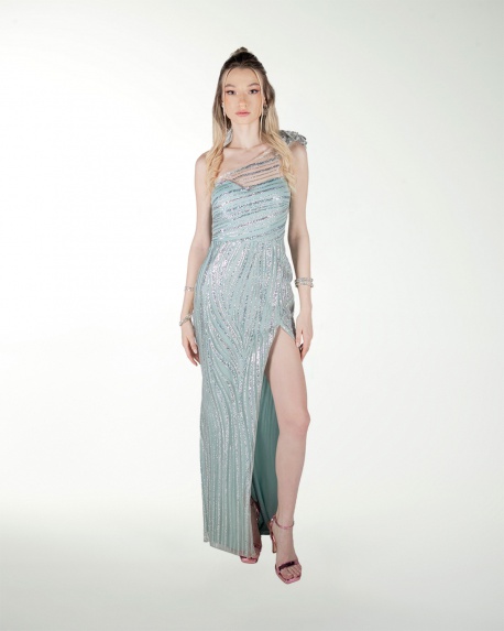 VESTIDO CL DE UN HOMBRO CON ADORNO VESTIDO CL DE UN HOMBRO CON ADORNO