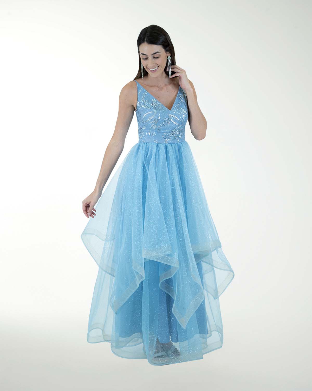 VESTIDO CL FALDA A DESNIVEL CON BRILLO VESTIDO CL FALDA A DESNIVEL CON BRILLO