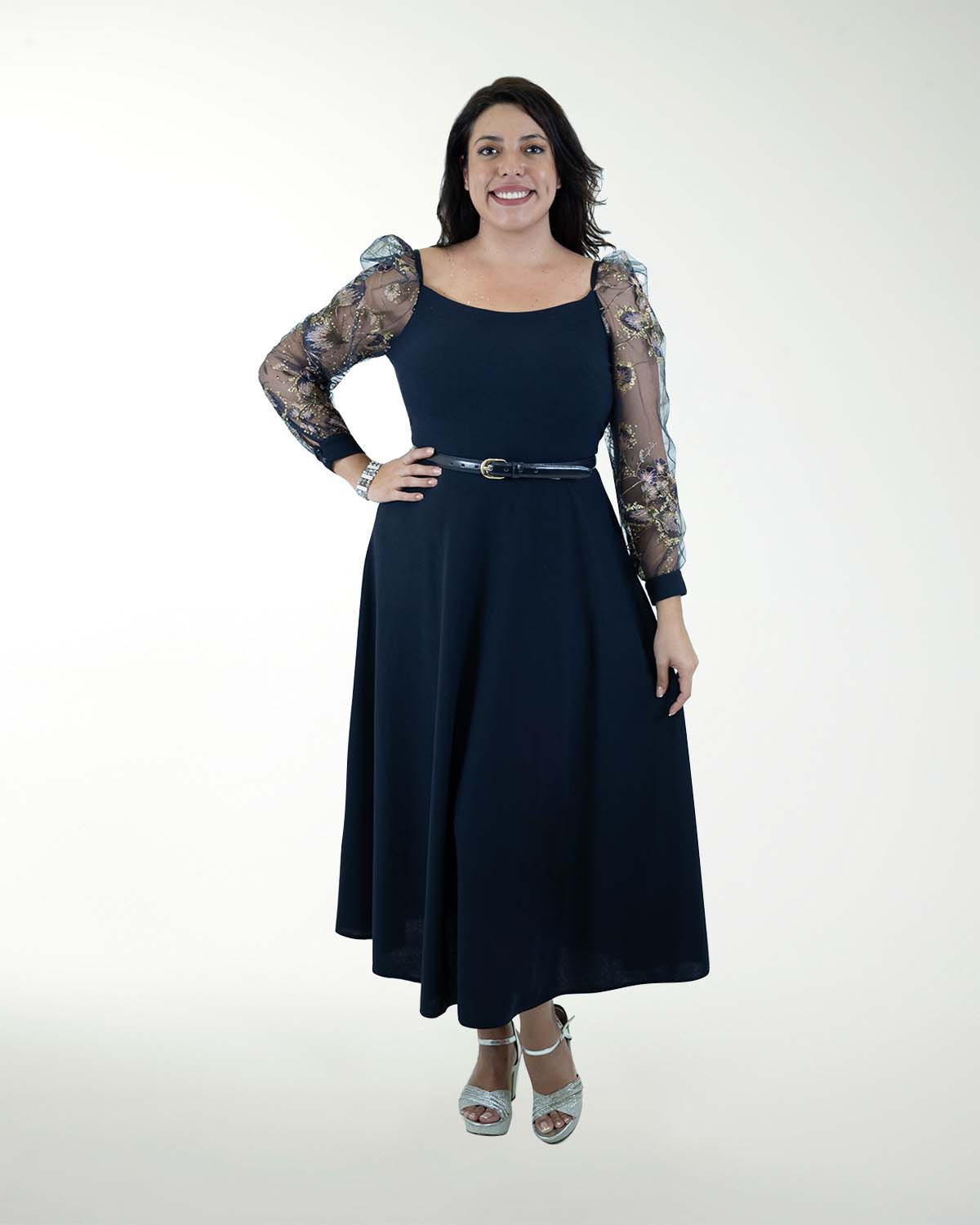 VESTIDO TE CON MANGAS Y CINTURON