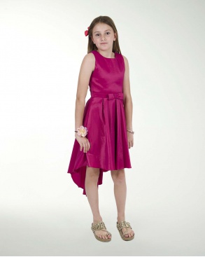 VESTIDO  NIÑA LISO CON TABLONES CORTE IRREGULAR