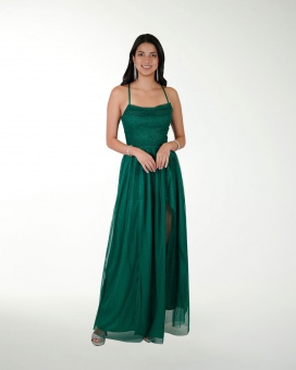 VESTIDO CL IMPERIAL GLITTER  CON DRAPEADO EN ESCOTE