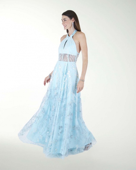 VESTIDO CL HALTER EN TELA BORDADA VESTIDO CL HALTER EN TELA BORDADA