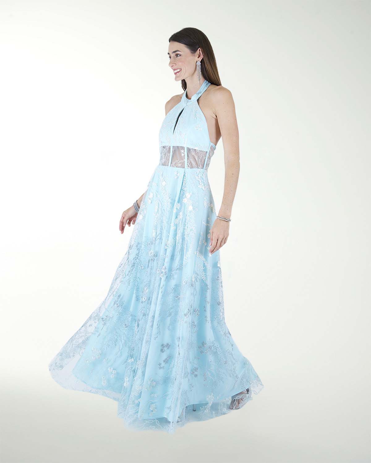 VESTIDO CL HALTER EN TELA BORDADA VESTIDO CL HALTER EN TELA BORDADA