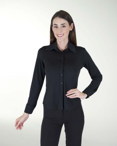 BLUSA CON CUELLO CAMISERO MANGA LARGA BOTON EN PUÃOS