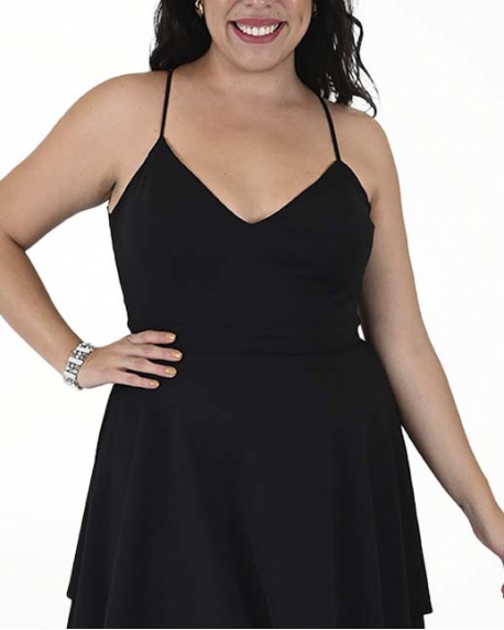 VESTIDO TV CREEPE LISO CON ENCAJE