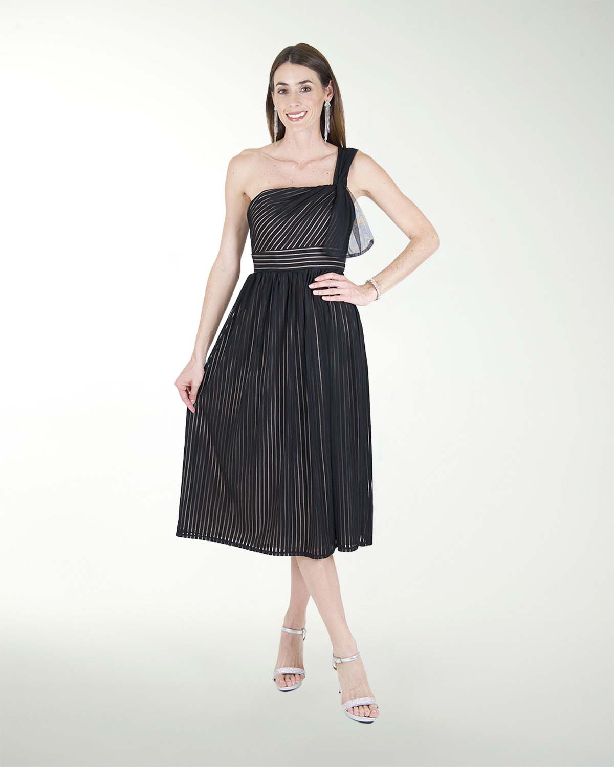 VESTIDO CC MIDI DE MESH CON RALLAS