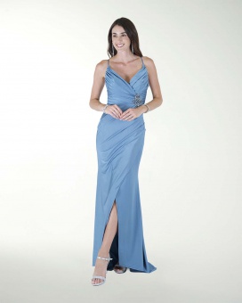 VESTIDO CL DRAPEADO CON APLICACION