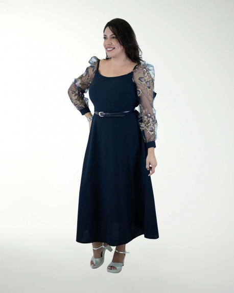 VESTIDO TE CON MANGAS Y CINTURON