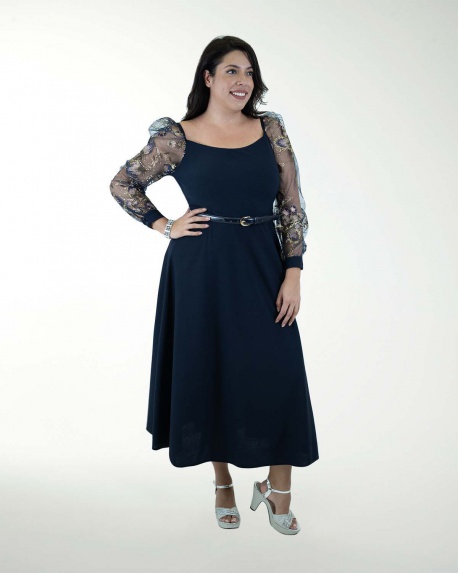 VESTIDO TE CON MANGAS Y CINTURON