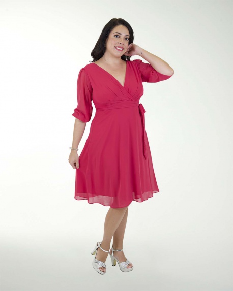 VESTIDO TV CHIFON  LISO AMARRE MANGA 3/4