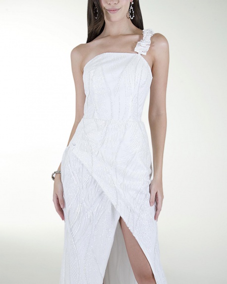 VESTIDO CL BLA DE UN TIRANTE CON ADORNO