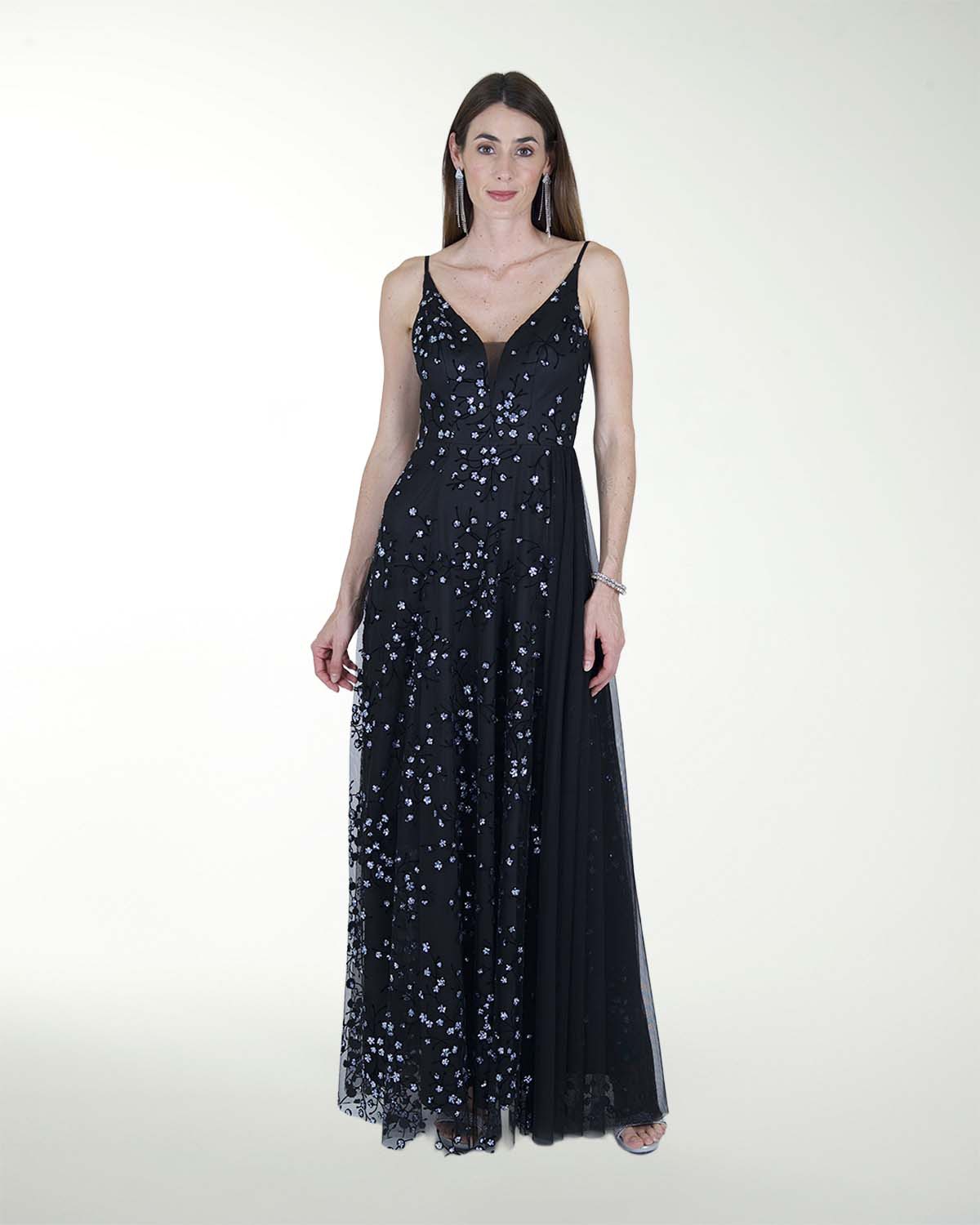 VESTIDO CL ESCOTE EN V CON TRANSPARENCIA