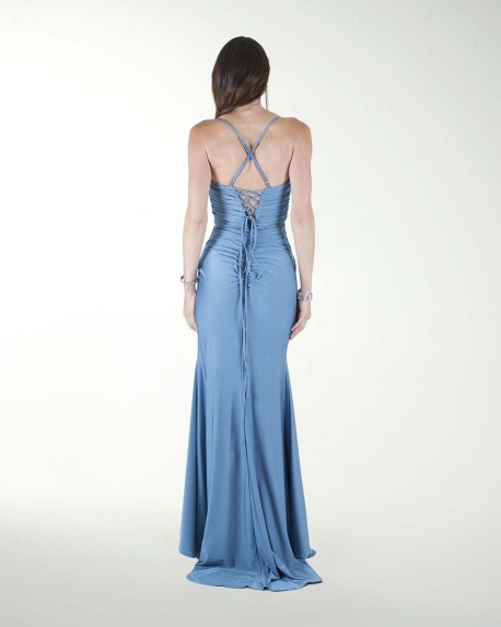 VESTIDO CL DRAPEADO CON APLICACION