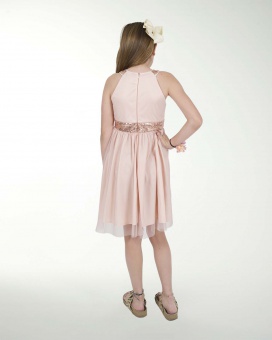 VESTIDO NI 12-14-16 IMPERIAL LISO CON FAJILLA  DE LENTEJUELA