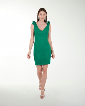VESTIDO CASUAL LISO CON RECTO  MOÑO  EN HOMBROS