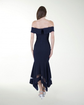 VESTIDO CL CREPE DRAPEADO CON TRANSPARENCIA