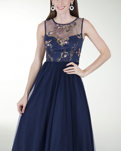 VESTIDO CC BORDADO EN TALLE LARGO MIDI