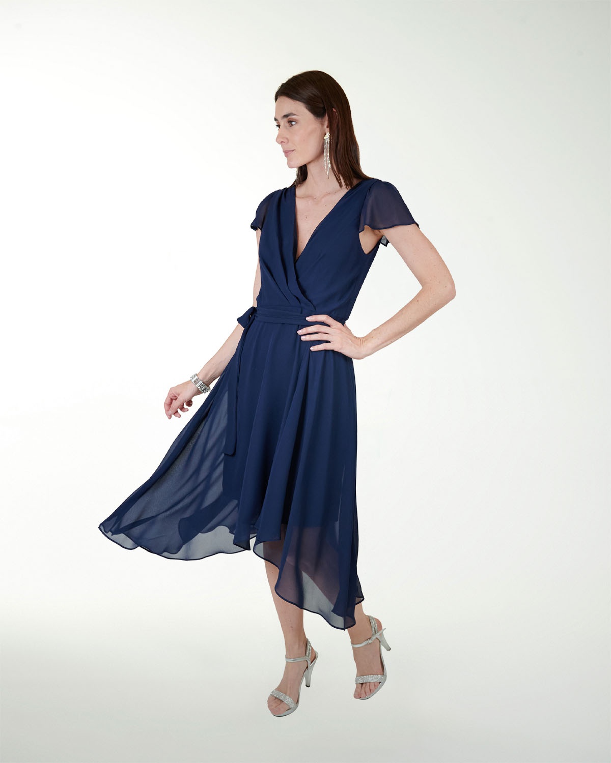 VESTIDO CA CHIFON LISO CON AMARRE EN CINTURA