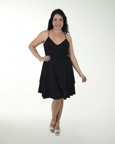 VESTIDO TV CREEPE LISO CON ENCAJE