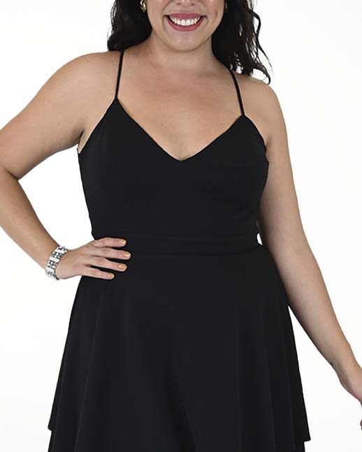 VESTIDO TV CREEPE LISO CON ENCAJE