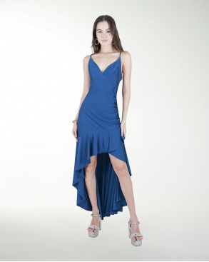 VESTIDO CL CON OLAN Y LARGO A DESNIVEL