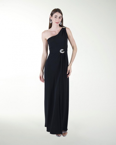 VESTIDO CL DE UN HOMBRO CON APLICACION