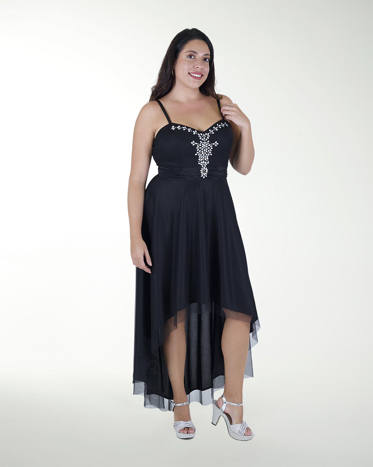 VESTIDO CL PLISADO CON APLICACION