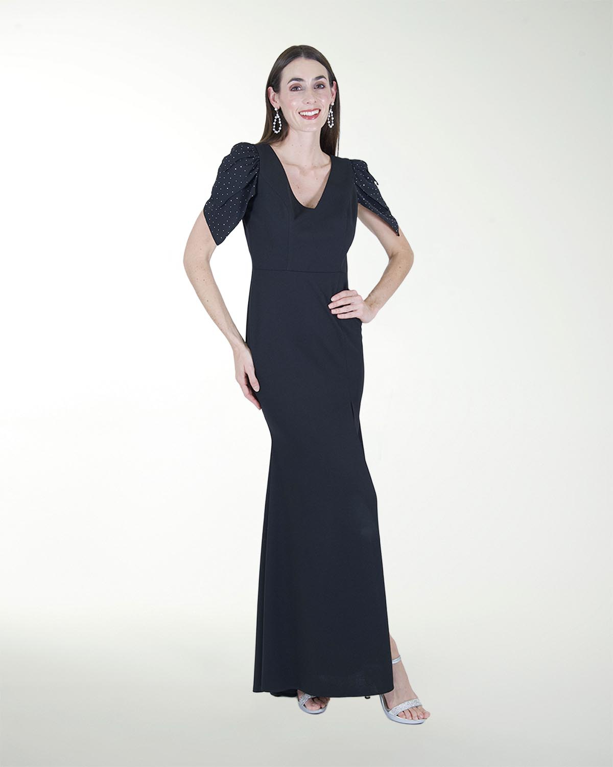 VESTIDO CL CON MANGAS Y BRILLO