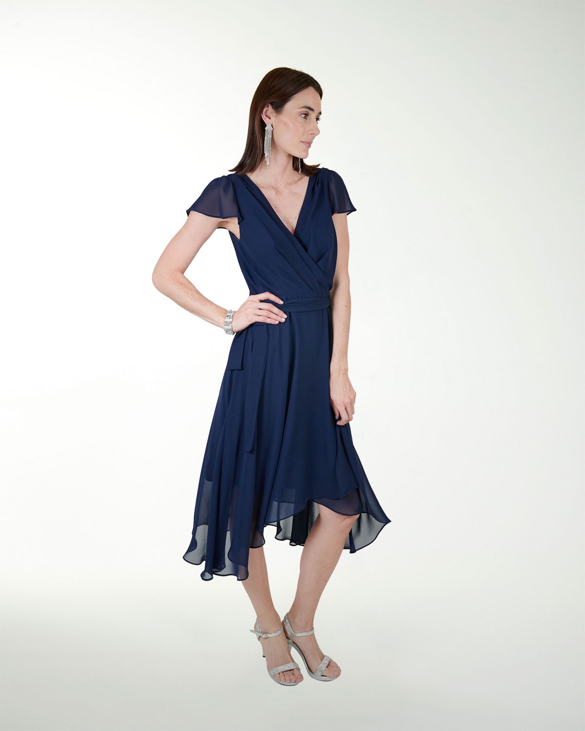 VESTIDO CA CHIFON LISO CON AMARRE EN CINTURA