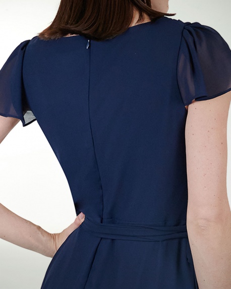 VESTIDO CA CHIFON LISO CON AMARRE EN CINTURA