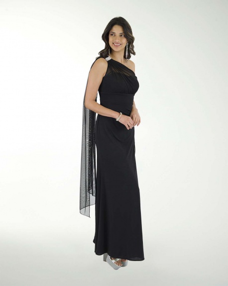 VESTIDO CL LICRA DE UN HOMBRO CON DRAPEADO