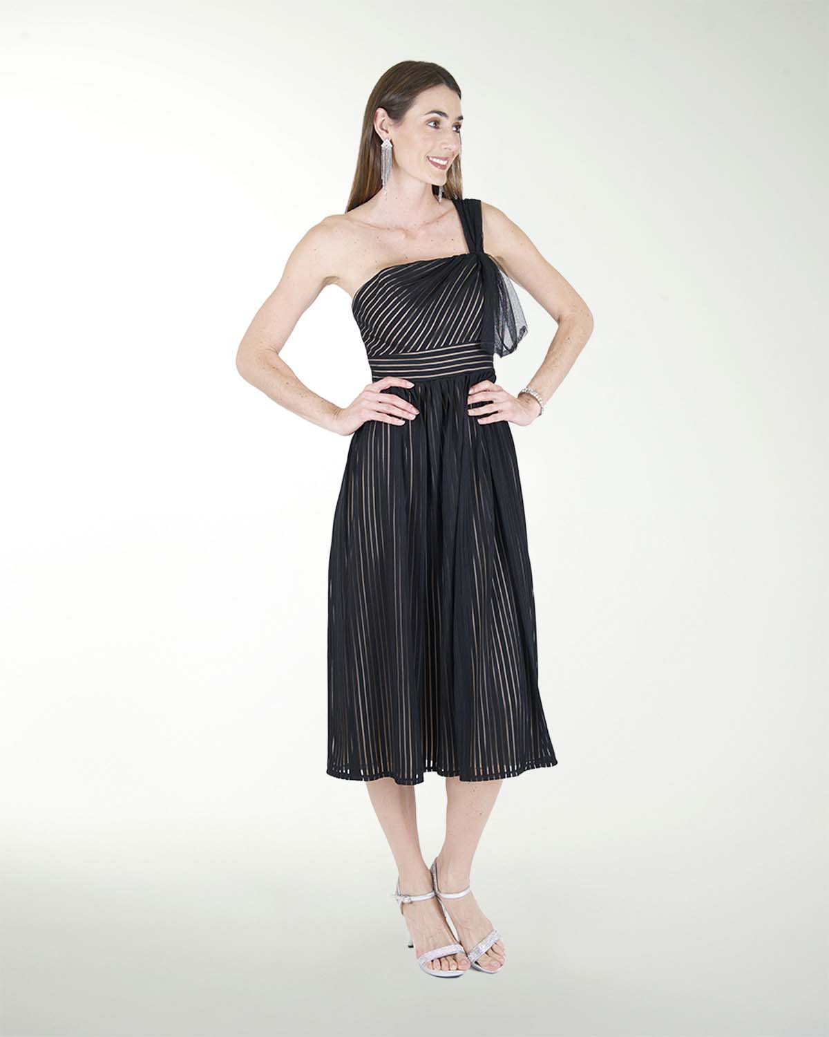 VESTIDO CC MIDI DE MESH CON RALLAS